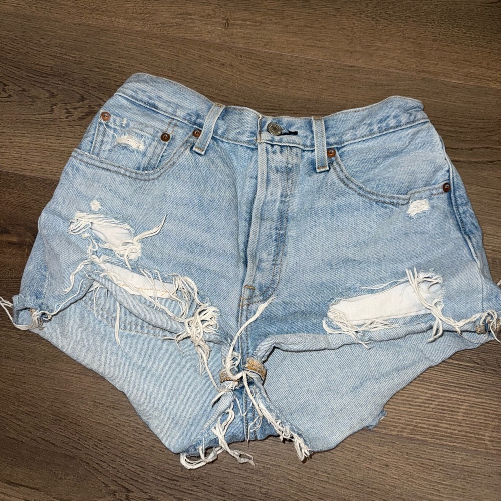 Levi’s 501 Shorts. Extremely distressed.